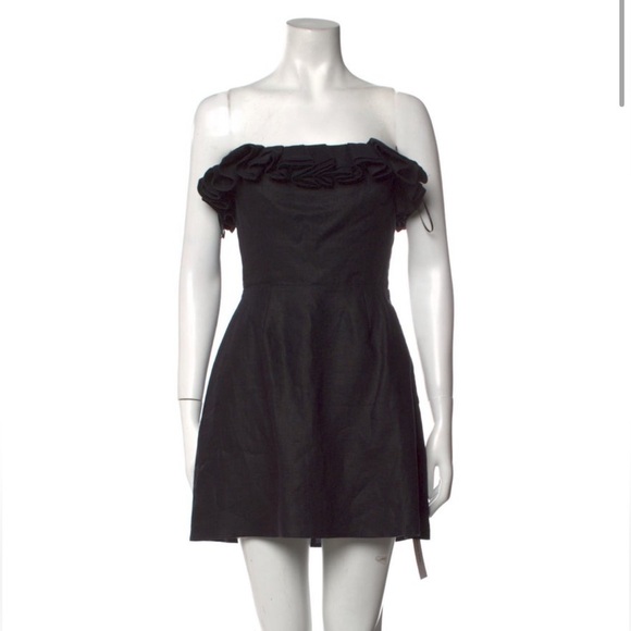 REFORMATION BLACK RUFFLE STRAPLESS MINI DRESS SIZE 4 - Picture 1 of 2